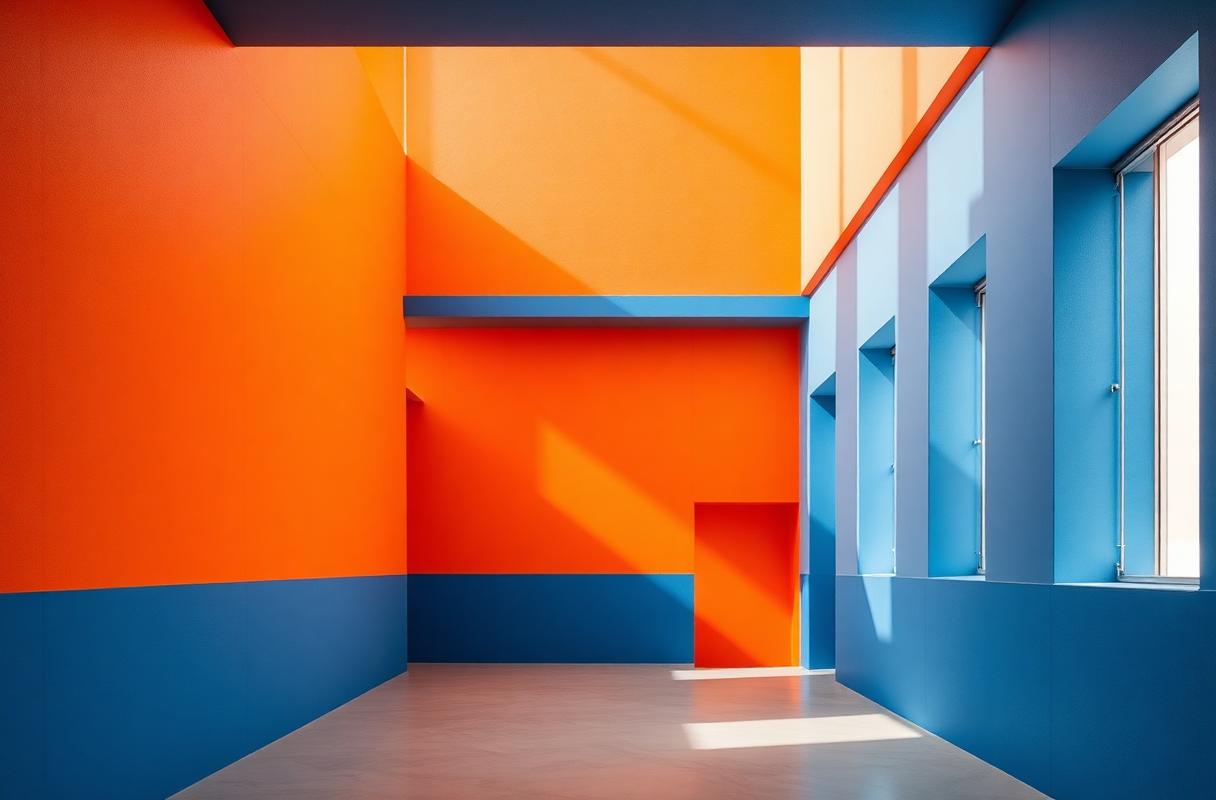 Architectural interior with bold color blocks